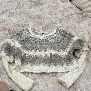 Cozy Knit Women's Sweater - Cream and Gray